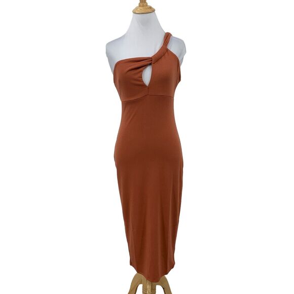 Lush Midi Dress Womens S Spice One Shoulder Twisted Knot Asymmetric Keyhole Neck - Picture 1 of 16